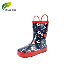 Kids Good Quality Waterproof Fun Prints Rubber Rain Boots Shoes with Easy on Handle